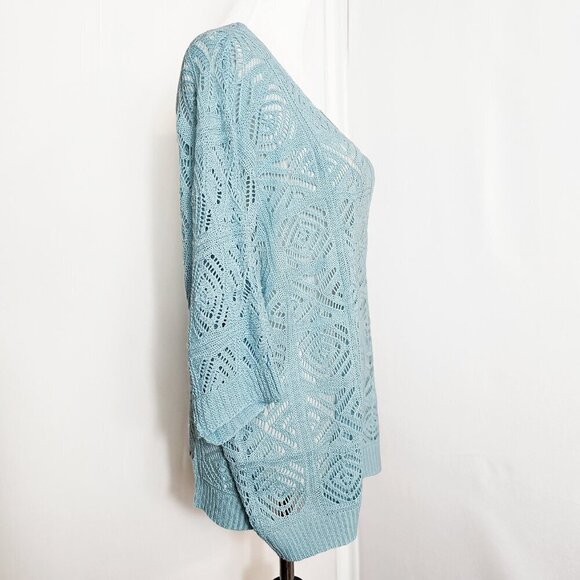 Light Blue Lace Knitted Summer Sweater - Picture 4 of 4